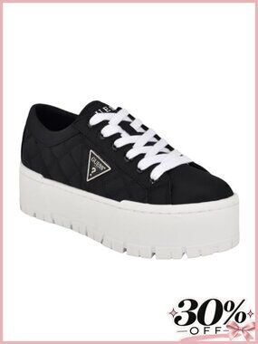 Quilted Low Top Platform Sneakers Lace Up Casual Skate Shoes